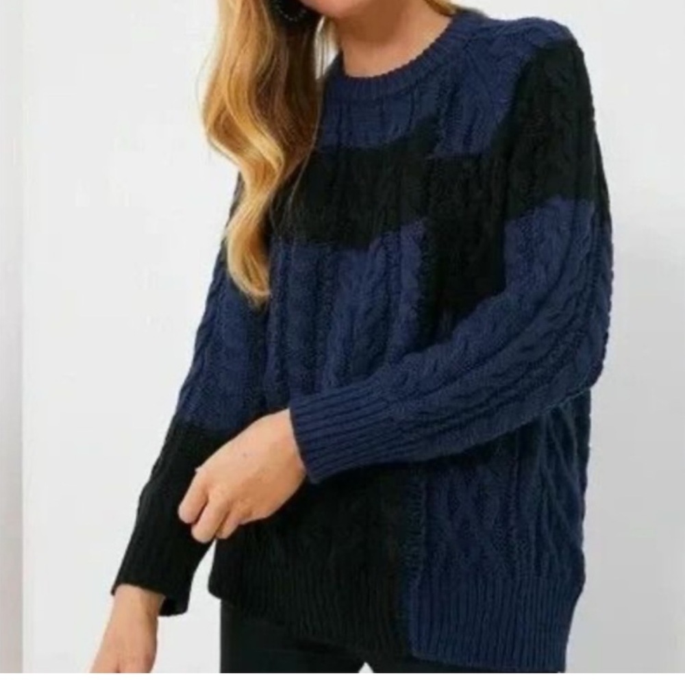 TUCKERNUCK 
Navy and Black Color Block
Cable Sweater
NWT SIZE MEDIUM